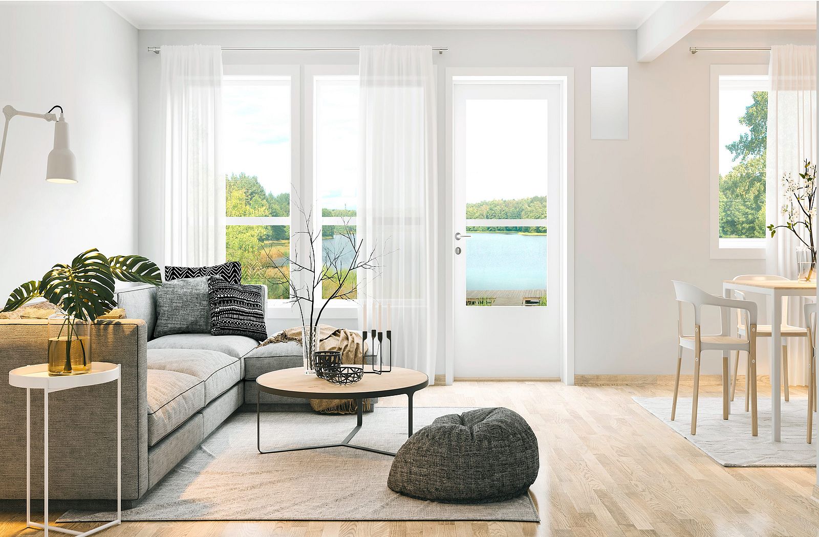 Wohnzimmer mit eingebauter M-WRG-II, diese ist hinter der Geräteabdeckung kaum sichtbar 